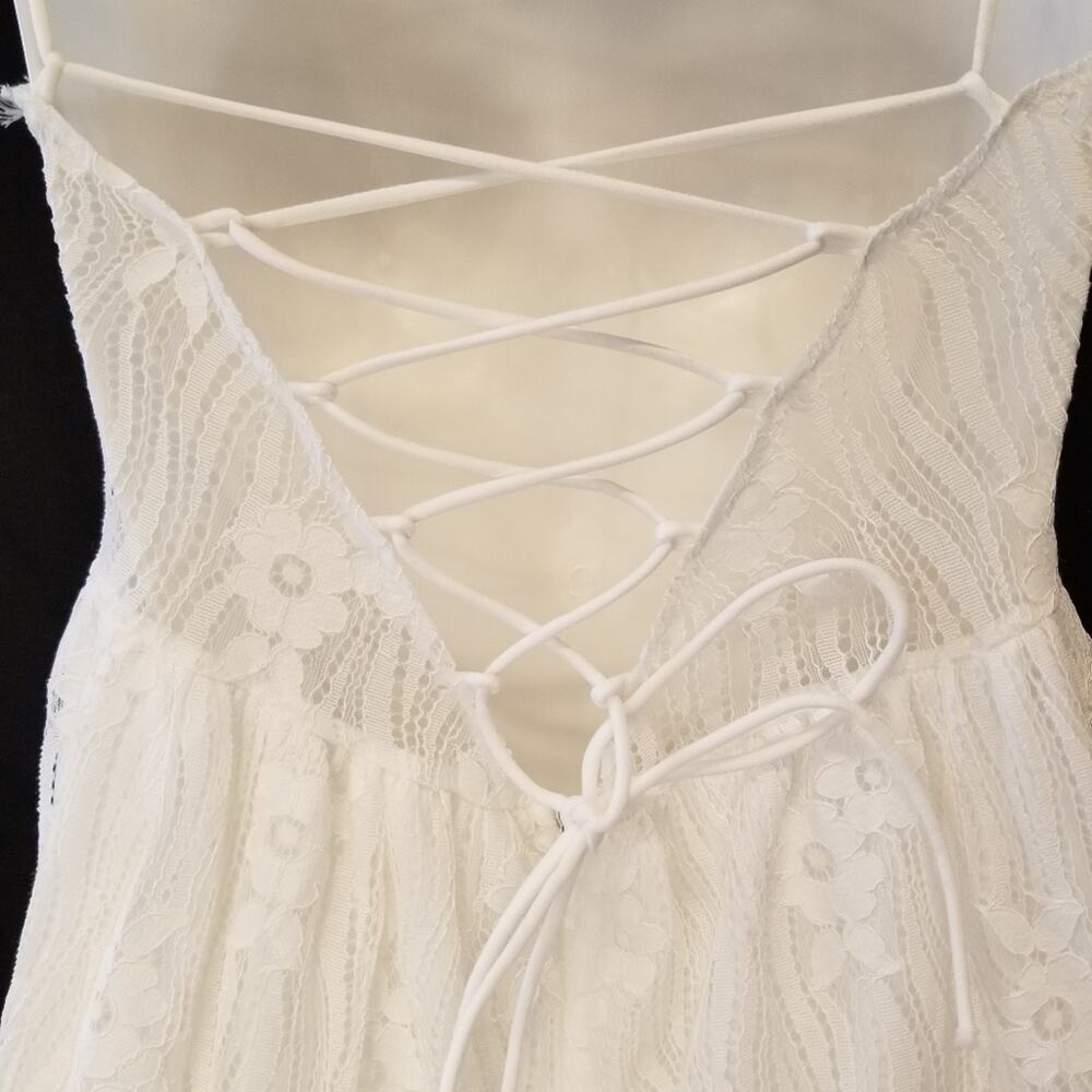 White Mini Dress Lace Spaghetti Strap Backless Sexy Summer Size‎ XL - Picture 7 of 16